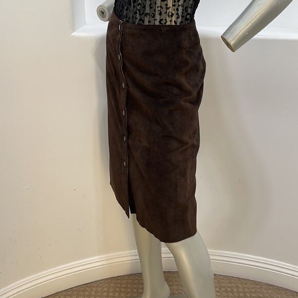 STOCKO YKK New York Brown Leather Skirt A-Line Snap Closure - Picture 4 of 11